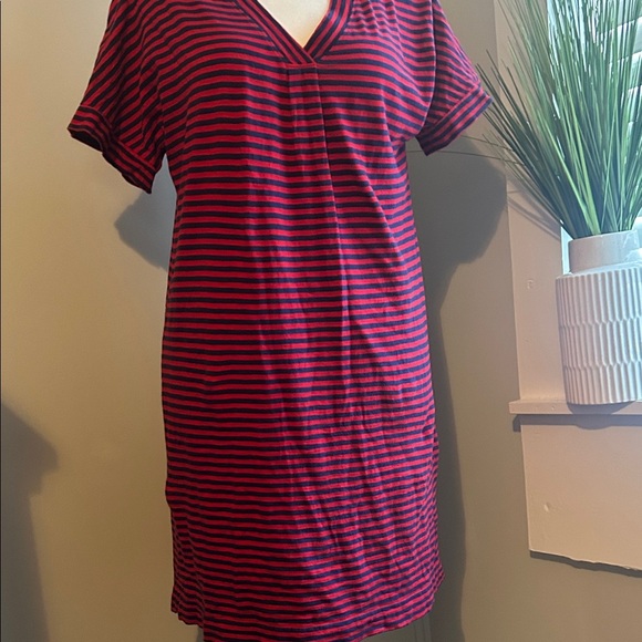Vineyard Vines Red and Blue Striped Midi Dress 100% Cotton , XL - Picture 1 of 5